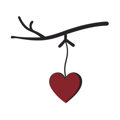 Obraz premium Vector art of a red heart hanging from a branch, , perfect for valentines day or love themed designs and illustrations
