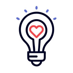 Illustration of a light bulb with a heart inside, symbolizing love, innovation, and energy, , representing creative solutions