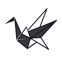 Vector art of origami crane, a traditional japanese art form, featuring a folded paper bird in a geometric design with clean lines