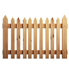 
Wooden picket fence section with pointed tops and visible grain isolated on transparent background (PNG)