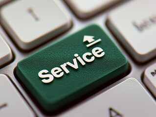 Close-Up of a Green Service Key on a Computer Keyboard