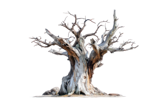 Ancient, gnarled tree against black