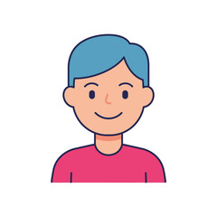 Cartoon Man with Blue Hair and Pink Shirt Smiling Isolated Portrait.