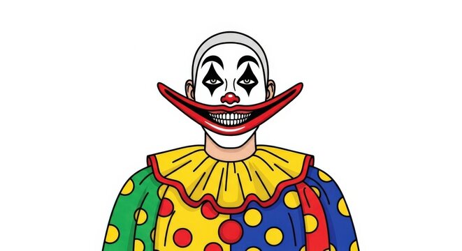 Creepy Clown Cartoon Illustration with Exaggerated Smile - Powered by Adobe