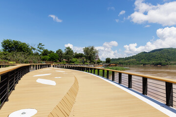 Wide angle view of Kaeng Kud Koo viewpoint, a popular tourist destination beside Me Khong River in Chiang Khan, Loei province, North Eastern of Thailand