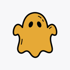 Cartoonish Golden Ghost with Black Outline and Simple Facial Features.