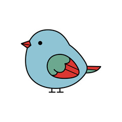 Charming Cartoon Bird Illustration Red Tail Blue Body.