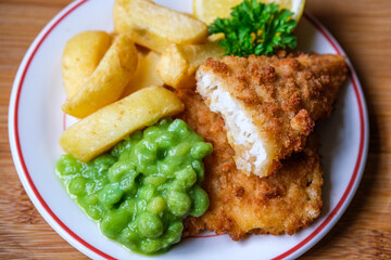 British Favourite Fish And Chips With Mushy Peas