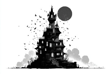 Obraz premium Silhouette of a spooky mansion at night