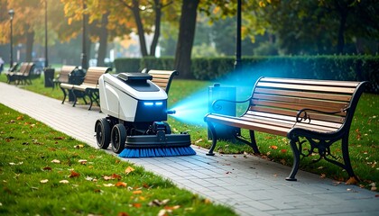 Sweeping Robot Cleaning Pathway in Public Park