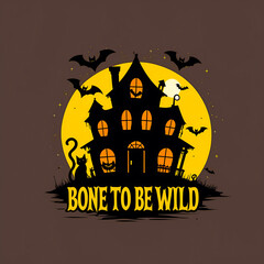 Spooky haunted house with full moon and bats Halloween artwork t-shirt design perfect for horror fans, gothic fashion, and creepy night lovers