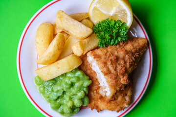 British Favourite Fish And Chips With Mushy Peas