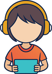 Obraz premium Child wearing headphones and holding a tablet computer