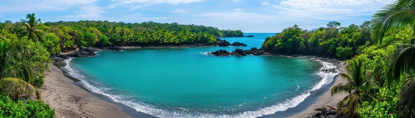 Fototapeta premium Serene Tropical Cove with Lush Greenery and Clear Blue Waters