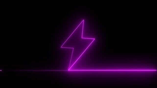 Neon glowing battery charger icon animation . abstract neon bolt icon with circle on black background glowing icon . violet color battery icon. 4k video.
