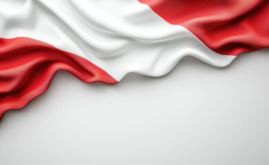 Obraz premium Elegant Flowing Flag Design in Red and White on Soft Fabric Surface