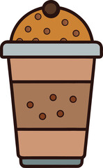 Stylized illustration of a delicious coffee drink with whipped cream and chocolate chips