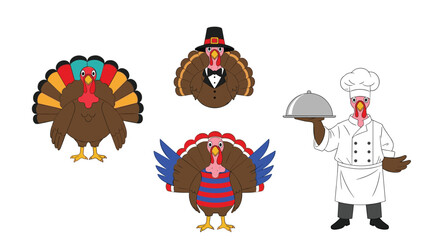 Fototapeta premium Festive turkeys celebrating thanksgiving day with culinary delights