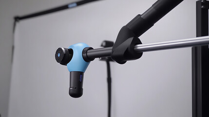 Obraz premium Blue and Black Massage Gun Attached to a Metal Arm