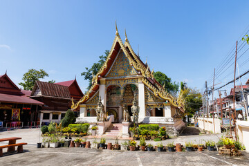 Loei, Thailand - 21 September 2023 : Wat Si Khun Mueang temple for thai people respect and praying with travelers people visit and travel at Chiang Khan in Loei province, Thailand