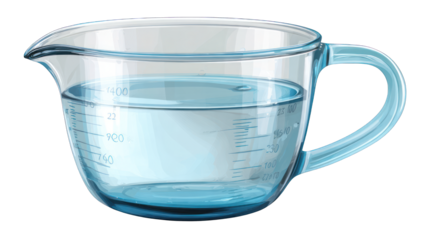 Glass measuring jug filled with water