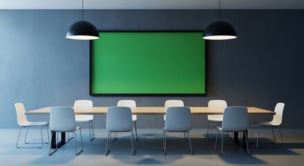 Modern Conference Room with Green Screen and Minimalist Design