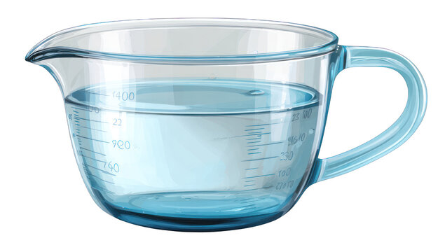 Glass measuring jug filled with water