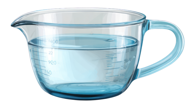 Glass measuring jug filled with water