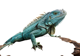 Fototapeta premium Blue Iguana Reptile: Close-up Profile View on White Background, Perfect for Print and Digital Media