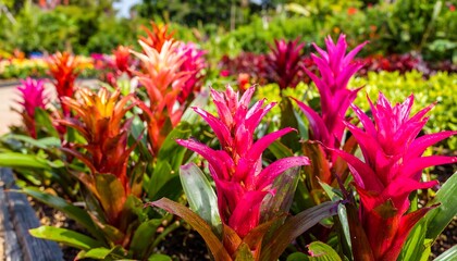 Vibrant Bromeliads Garden Bed