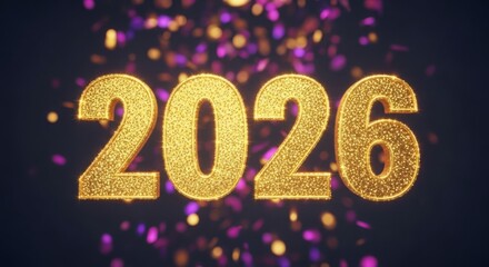 Golden 2026 new year celebration with confetti background