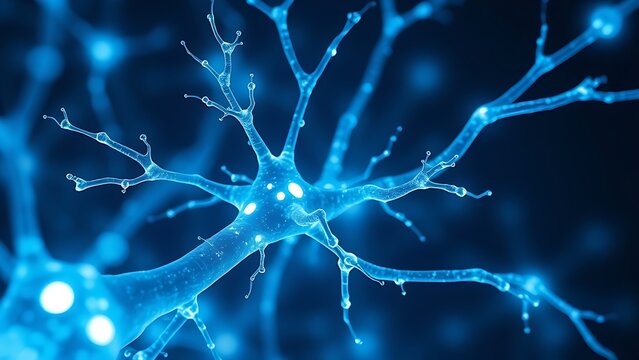 Glowing neuron network with magnesium crystals pulsing at synaptic junctions.