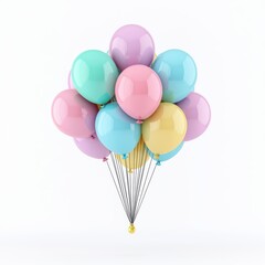 Naklejka premium Colorful Balloon Bunch in Pastel Shades on a Bright Background