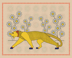 Indian Folk Art: The Graceful Cheetah, Hand-Painted in Traditional Madhubani. Madhubani art, Cheetah art, Indian folk art, Mithila painting