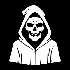 Black and White Death Hooded Grim Reaper Skull