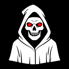 Black and White Death Hooded Grim Reaper Skull Glowing Red Eyes