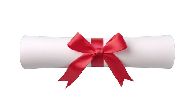 Rolled-up diploma with red ribbon - Powered by Adobe
