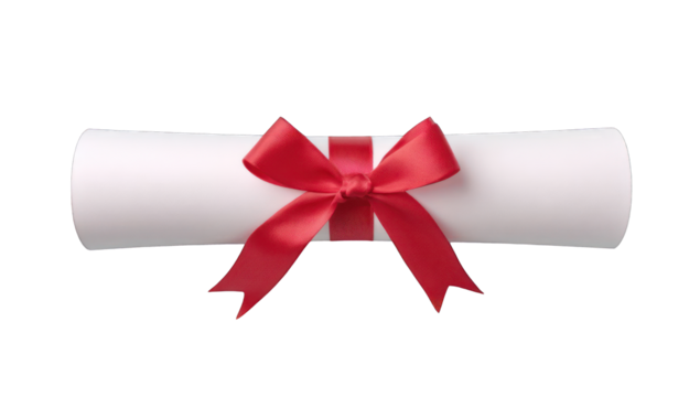 Rolled-up diploma with red ribbon - Powered by Adobe
