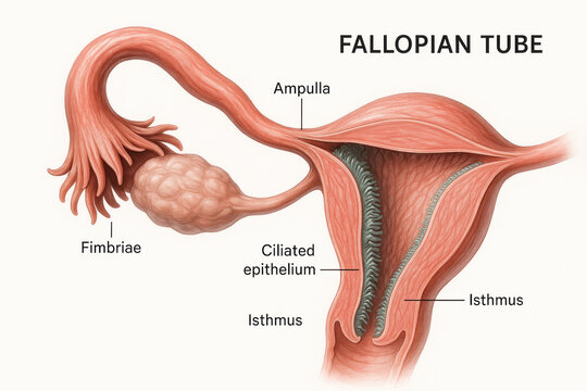 Fallopian Tube Anatomy Illustration, Female Reproductive System - Illustration