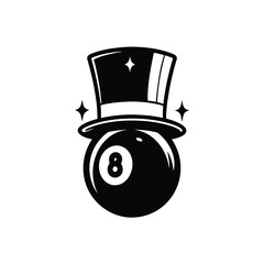 Black eight ball wearing a top hat with sparkling stars pool billiard 2