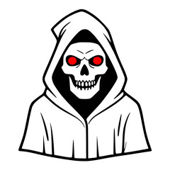 Black and White Death Hooded Grim Reaper Skull Glowing Red Eyes Transparent background