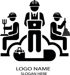Fototapeta premium Black people working logo icon vector white background 