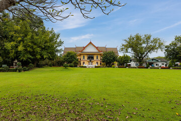 The beautiful front yard of Nan national museum building, a attractive destination for tourist in Nan province, Northern of Thailand