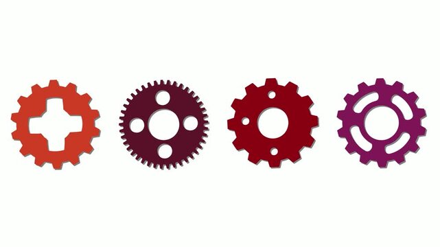 Four colorful gears isolated on white background