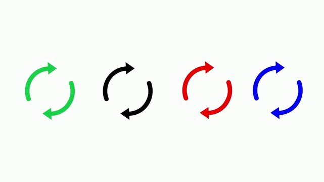 Four arrows of different colors rotating in a circular motion on white background