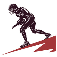 American football player running forward on a red arrow graphic