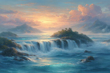 Obraz premium Surreal Waterfall Seascape with Dreamlike Sky