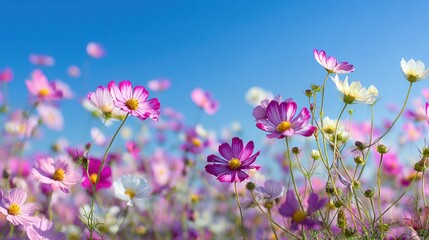 Fototapeta premium Cosmos flowers field springtime