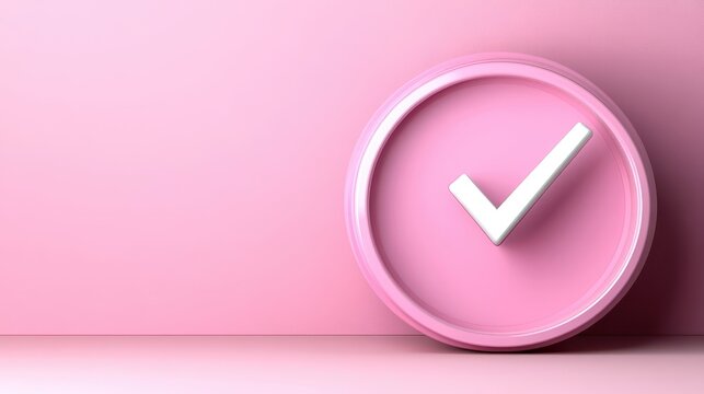 A Soft Pink Round Check Mark Icon Against a Minimalist Pink Background Ideal for Positive Affirmations and Creative Designs - Powered by Adobe