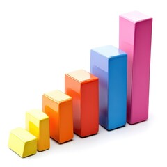 Colorful geometric blocks arranged in ascending order representing growth, progress, and data visualization concept in a modern design style